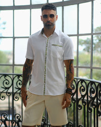 Camisa Bolsi Blanco c/ Verde Matizado