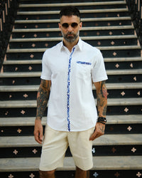 Camisa Bolsi Blanco c/ Azul Matizado