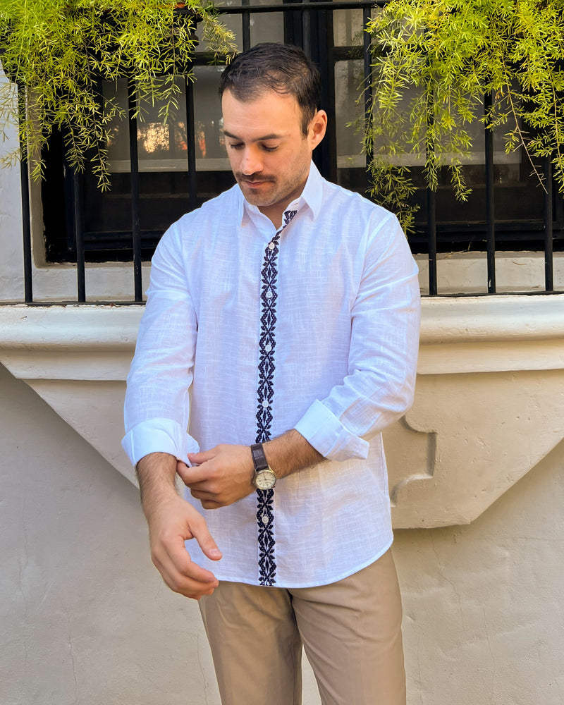 Camisa Asunceno Blanco c/ Azul Mari