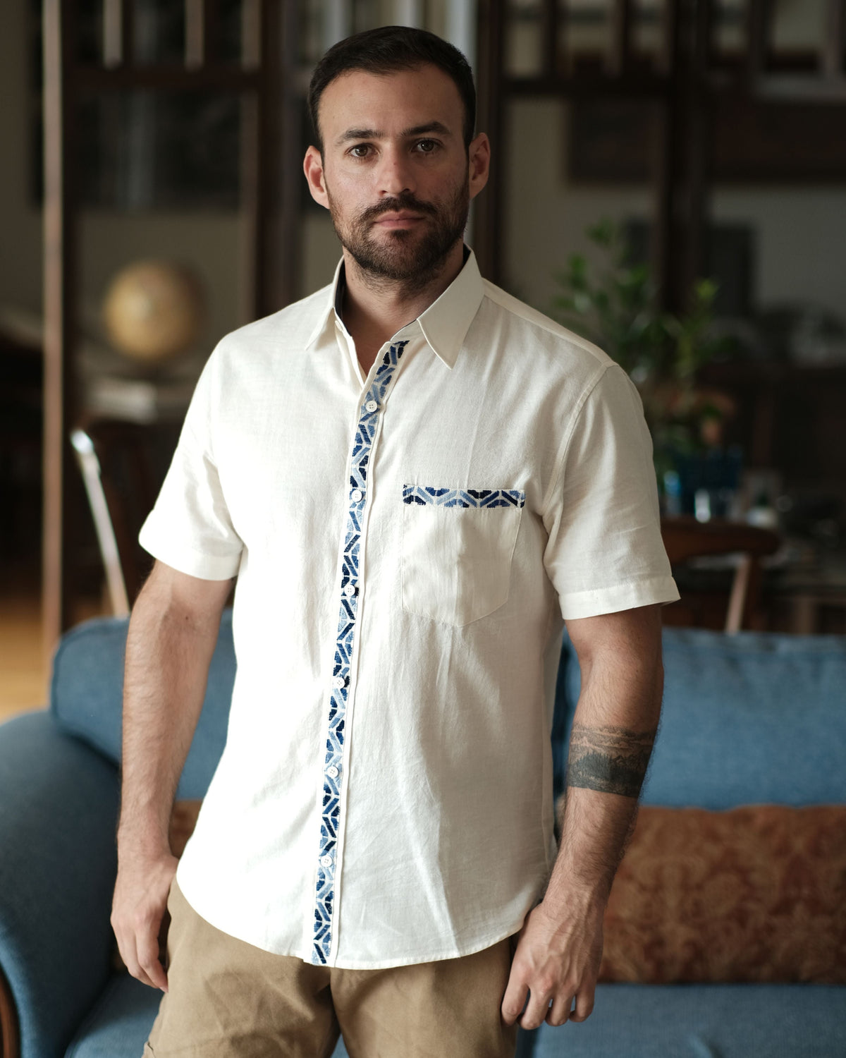 Camisa Bolsi Azul Matizado