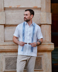 Guayabera Lino Azul Matizado