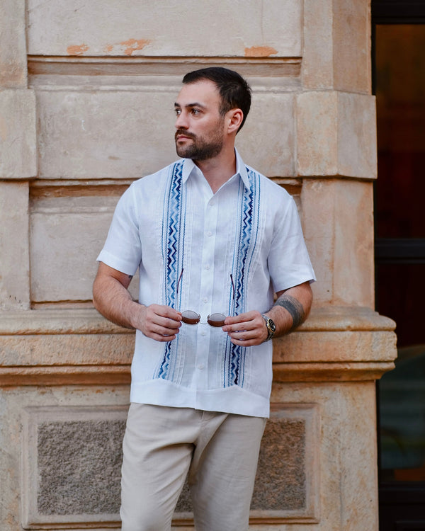 Guayabera Lino Azul Matizado