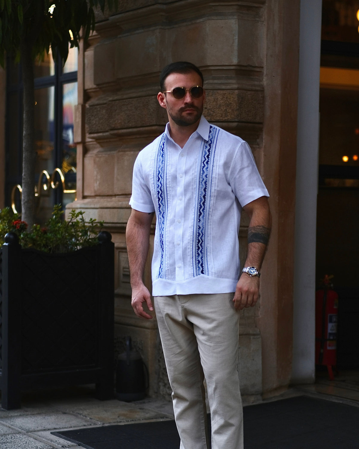 Guayabera Lino Azul Matizado