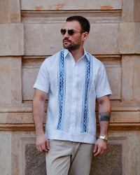Guayabera Lino Azul Matizado