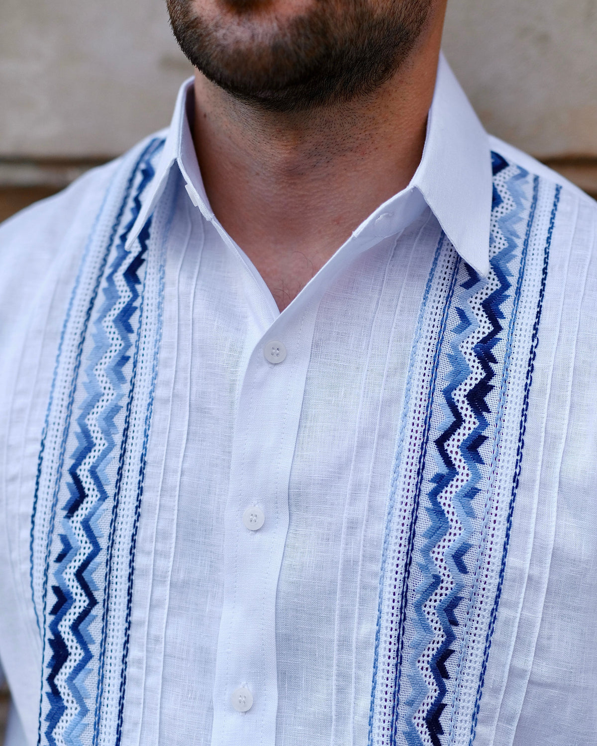 Guayabera Lino Azul Matizado
